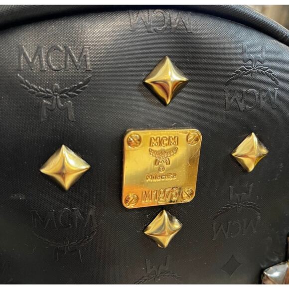 MCM Black Stark with Gold and Silver Pyramid Studs Backpack - Picture 2 of 12